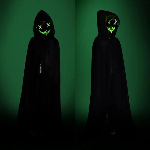 Vista 2 de Capa de terciopelo con capucha para niños, disfraz de Halloween con luz LED