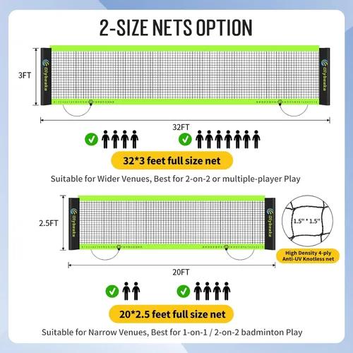 Vista 2 de Portable Outdoor Volleyball Badminton Combo Net Set with 2 Nets Badminton Volleyball Net for Backyard, Beach with Adjustable Poles, 4 Aluminum