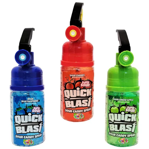 Vista 4 de El spray de caramelo viene en tres sabores diferentes Cherry Splash Blue Raspberry Blast Sour Apple Blast, certificado Kosher, 2.01 onzas por