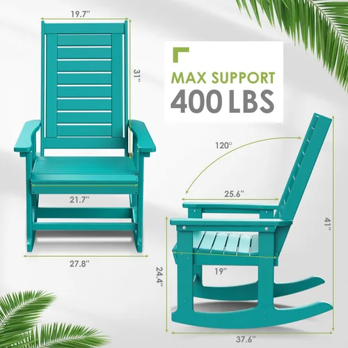 Vista 3 de GREENVINES Oversized Outdoor Rocking Chair, HDPE Rocker, Aqua