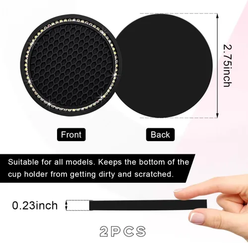 Vista 2 de Ziciner Paquete de 4 posavasos brillantes para automóvil, portavasos de goma suave con cristal, tapete antideslizante con diamantes de imitación