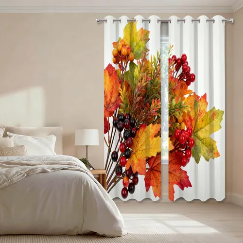 Vista 284 de Shrahala Orange Autumn Autumn Blackout Curtain Tiers, Fall Kitchen Valance Light Blocking Tier Drapes with Rod Pocket, 2 Pack 26 X 24 in