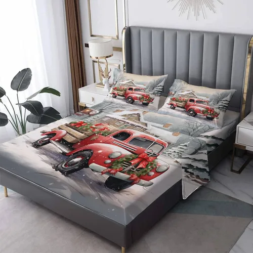 Vista 9 de Sábanas de gato tamaño individual – Sábanas y fundas de almohada de Navidad – 100% microfibra, estampado de alta cantidad de hilos, sábana encimera