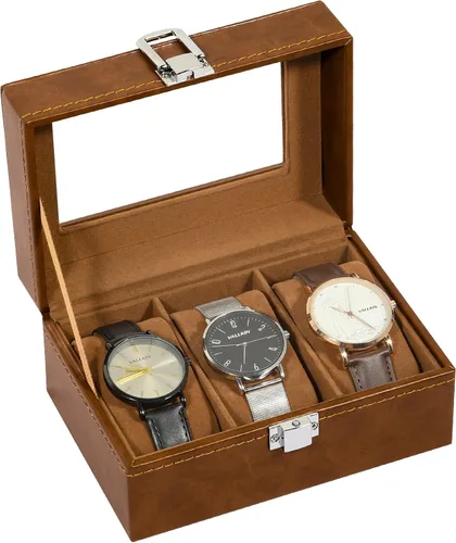 Vista 21 de Uten 12-Slot Watch Box, 2-Layers PU Leather Watch Case with Lock Negro