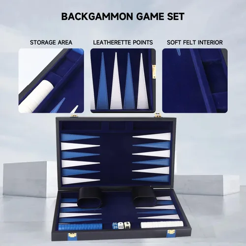 Vista 3 de GSE Games & Sports Expert - Juego de mesa de backgammon de piel (tamaño pequeño/mediano/grande) Premium Leather, Travel Folding Board, Classic