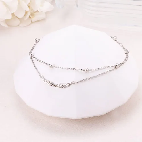 Vista 2 de Ladytree Tobillera para mujer de plata de ley 925 ajustable con cuentas de corazón y circonita cúbica