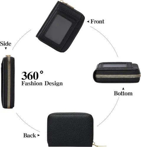 Vista 3 de GAEKEAO Cartera de piel con bloqueo RFID para mujer, pequeño, compacto, con cremallera, tarjetero con ventana de identificación y bolsillo