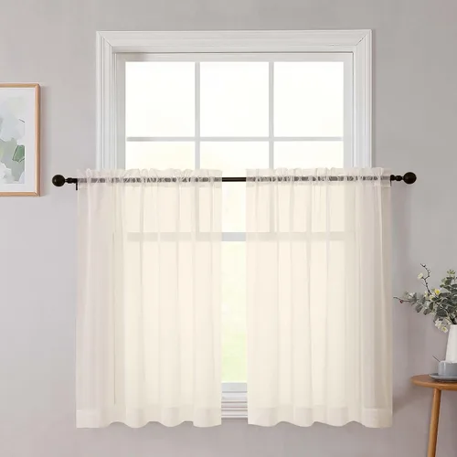 Vista 154 de 2 paneles de cortinas traslúcidas blancas para dormitorio, sala de estar, 96 pulgadas de largo, modernas, suaves, ligeras, con bolsillo para barra