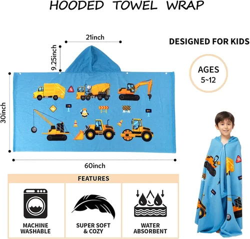 Vista 5 de Gealaek Toalla con capucha para niños pequeños de 5 a 12 años, toalla de baño, piscina, playa, extra grande, suave y absorbente, poncho de playa