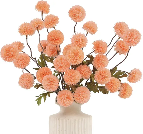 Vista 25 de DuHouse 6 piezas de flores artificiales de seda falsa pompón crisantemo, pequeña mini bola de crisantemo de seda con tallos para bodas DIY arreglos