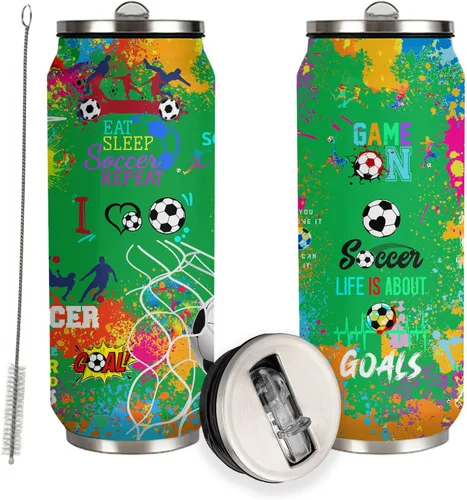 Vista 15 de Taza de viaje de fútbol con tapa, regalos para amantes del fútbol, vaso de acero inoxidable al vacío, taza de café, regalos para mujeres y hombres