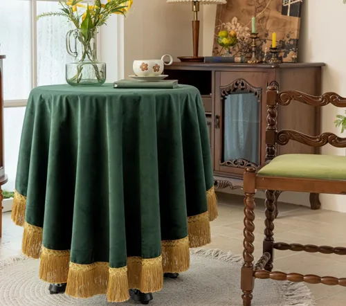 Vista 29 de F-CHU - Funda de terciopelo negro de lujo para mesita de noche con flecos dorados, mantel decorativo para mesita de noche, a prueba de polvo