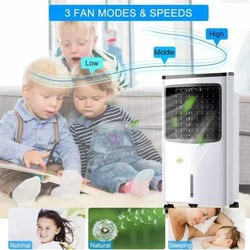 Vista 4 de FANTASK - Enfriador de aire portátil eléctrico, 3 modos, 3 velocidades y temporizador, ventilador con pantalla digital, caja de cristal de hielo