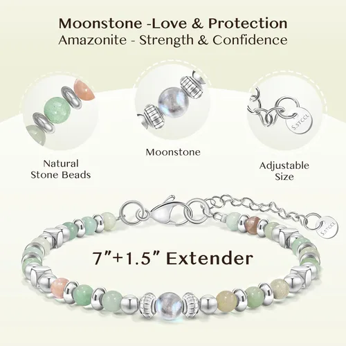 Vista 3 de Pulseras inspiradoras de regalo para mujeres de cumpleaños pulseras de cuentas de piedra natural curativa Thinking of You Get Well Soon, regalos