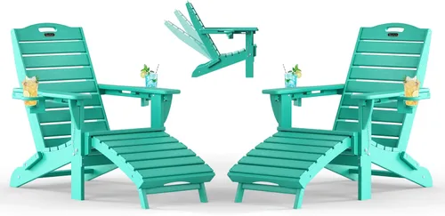 Vista 18 de Sillas Adirondack ajustables con otomana retráctil, silla Adirondack plegable de HDPE con 2 soportes para tazas, resistente a la intemperie