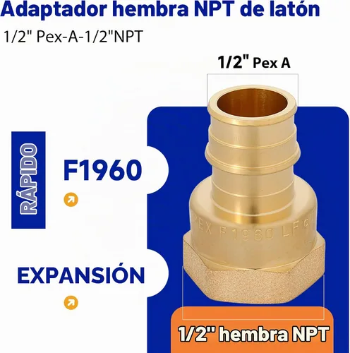 Vista 2 de (Znkiok 10 unidades) Accesorios de expansión Pex A de 1/2 pulgada, adaptador hembra Pex-A-1/2 "NPT, larga vida útil, latón sin plomo, NSF, UPC, ASTM