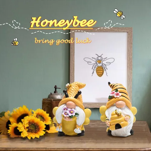 Vista 8 de Hodao Decoraciones de gnomos de jardín de primavera, gnomos de abeja de miel, decoración del Día Mundial de las Abejas, Regalos - Figura de enano