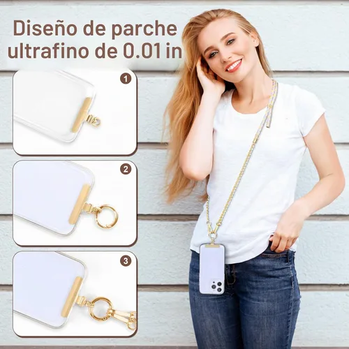 Vista 6 de Correa universal para teléfono, cadena de metal para teléfono celular y combinación de cordón trenzado de mezcla de colores para iPhone 17, serie 16