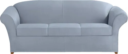 Vista 21 de SURE FIT funda para silla con alas y cojín en T de gamuza suave, de una pieza, ajuste relajado, poliéster, lavable a máquina, color chocolate