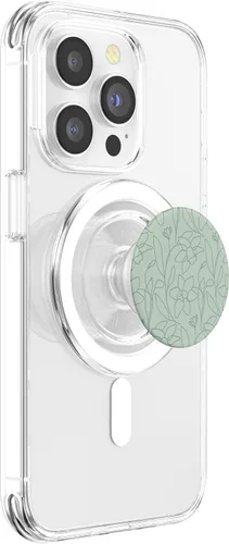 Vista 4 de Poppy Flower Line Art Modern Leaves Boho Sage Green PopSockets MagSafe PopGrip para iPhone
