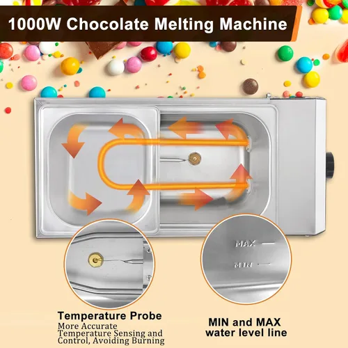 Vista 5 de Máquina de templado de chocolate con 2 tanques de 9 libras, derretidor de chocolate con control de temperatura de 86 ~ 185 °F, calentador