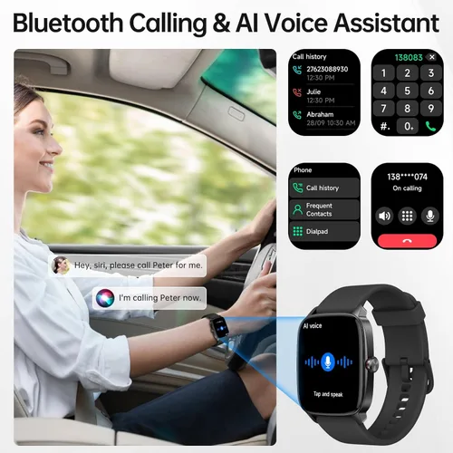 Vista 2 de Relojes inteligentes para mujeres y hombres con llamada Bluetooth y voz IA, rastreador de fitness HD de 1.85" con monitor de frecuencia cardíaca