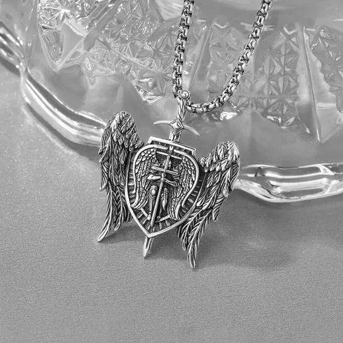 Vista 5 de Odinstone Collar de plata de ley 925 con medalla de San MiguelSan CristóbalSan BenitoCrucifijo de JesúsSan UrielArcángel Rafael para hombres