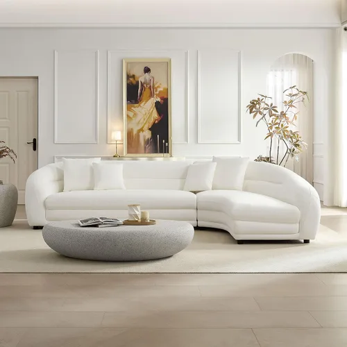 Vista 15 de Sofá curvado de tela Boucle de 124.8 pulgadas, sofá tapizado contemporáneo seccional de 4 asientos para sala de estar y oficina, diván izquierdo