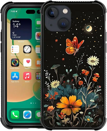 Vista 26 de ZHEGAILIAN Funda compatible con iPhone 14, fundas de caballo de baile de cristal de colores, parte trasera de vidrio templado+funda protectora