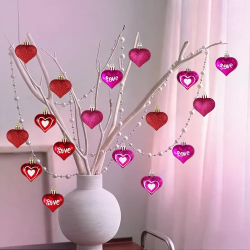 Vista 6 de Emopeak 24 adornos en forma de corazón de San Valentín, adornos románticos para el día de San Valentín, 3 estilos (brillante, brillantina), 3