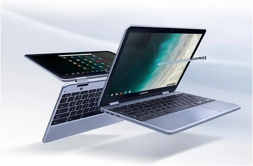 Vista 4 de Samsung - Plus Chromebook 2 en 1 con pantalla táctil de 12,2" - Intel Celeron - Memoria de 4 GB - Memoria flash eMMC de 32 GB - Stealth Silver