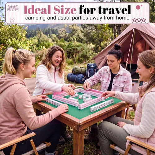Vista 4 de Juego de 166 piezas de mahjong americano de viaje rosa con bolsa