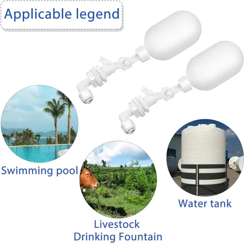 Vista 5 de Mudder Paquete de 2 válvulas de bola de flotación de 1/4 de pulgada de plástico ajustable para estanques, tanque de agua, bomba, canal, acuarios