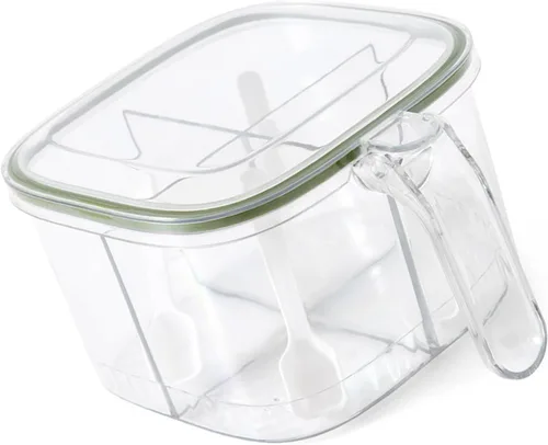 Vista 6 de TOPINCN Caja de condimentos con 4 compartimentos con tapa y 4 cucharas de servir, recipiente transparente para condimentos, contenedor de cocina