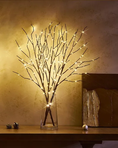 Vista 7 de Birchlitland - Ramas iluminadas para jarrón de 32 pulgadas de alto, 150 luces LED, enchufe, ramas artificiales de sauce marrón con temporizador