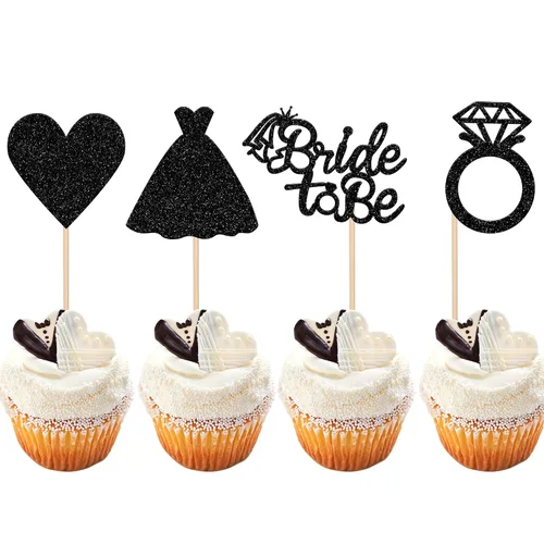 Vista 10 de 24 piezas de decoración para cupcakes con anillo de corazón, para despedida de soltera, bodas, compromisos, despedidas de soltera, suministros