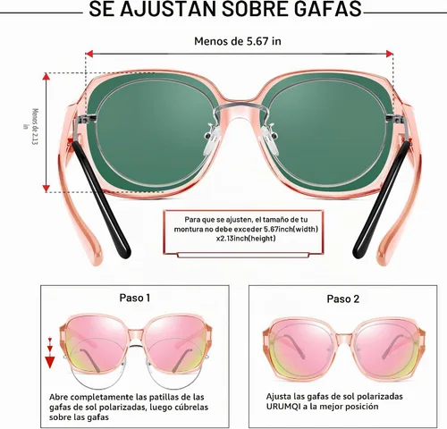 Vista 5 de URUMQI Lentes de sol de gran tamaño que se ajustan sobre gafas para mujer, persianas cuadradas polarizadas con protección UV400, lentes de sol