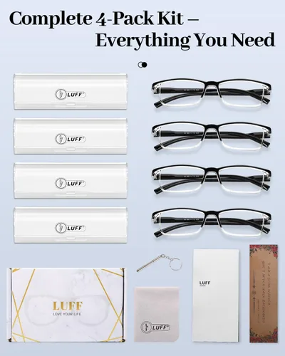 Vista 6 de LUFF Reading Glasses 4 Pack, TR90 Lightweight Blue Light Blocking Readers with Spring Hinges, Computer Reading for Men Women