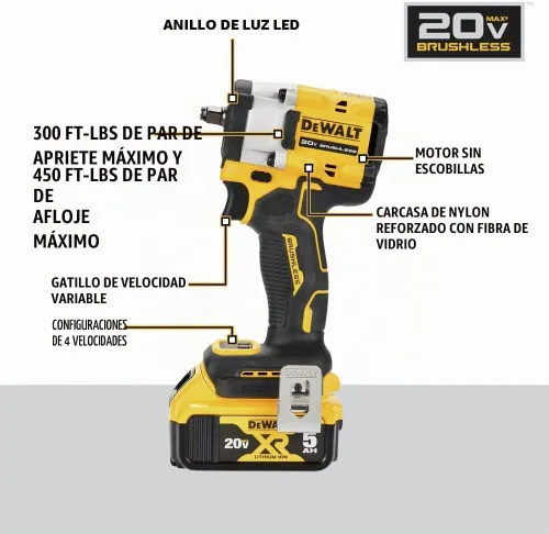 Vista 6 de DEWALT DCF923P2 ATOMIC 20V MAX* 3/8 pulgadas Llave de impacto inalámbrica con kit de yunque de anillo de cerdo