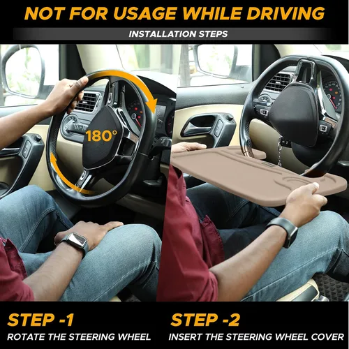 Vista 6 de EcoNour Escritorio para volante de automóvil 2 en 1 (beige) Bandeja para volante para laptop, comer, bebidas Bandeja rectangular de ABS