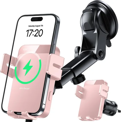 Vista 10 de MOKPR Cargador inalámbrico para automóvil, 15 W, sujeción automática, cargador de automóvil, salpicadero, parabrisas, ventilación de aire, soporte