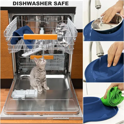 Vista 6 de AsFrost Tazones de comida para perros, cuencos de acero inoxidable para perros, juego de cuencos para agua y alimentos con alfombrilla de silicona