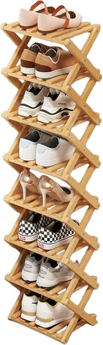 Vista 20 de YYW Zapatero de bambú para entrada, estantes de zapatos de pie libre, estante de armario, organizador vertical plegable de almacenamiento de zapatos