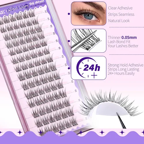 Vista 3 de JIMIRE Pestañas autoadhesivas racimos de pestañas con aspecto natural 9-12MM pestañas prensadas autoadhesivas racimos de pestañas sin necesidad