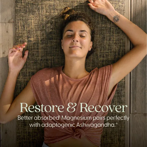 Vista 2 de New Chapter Suplemento de magnesio + Ashwagandha, 325 mg con glicinato de magnesio para relajación muscular y recuperación, salud del corazón