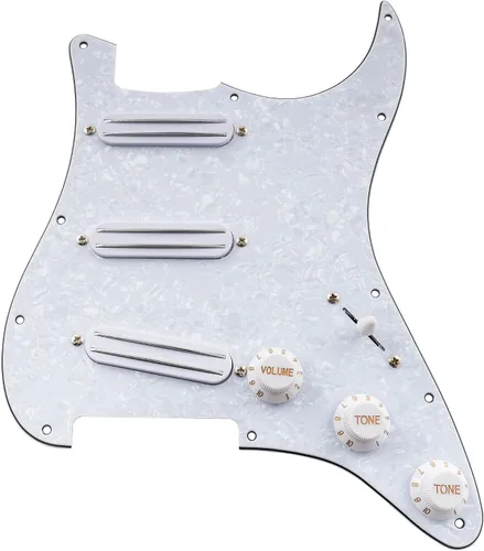 Vista 12 de Musiclily Golpeador ST-SSS básico precableado con mini riel de cerámica Humbucker para guitarra eléctrica Strat Style, 3 capas blanco envejecido