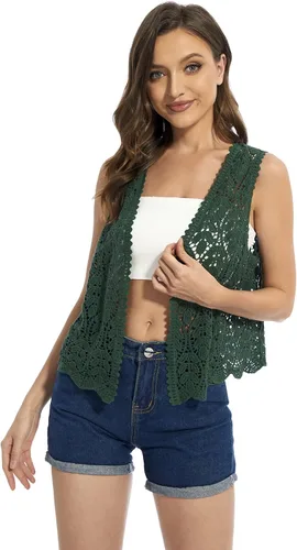 Vista 6 de Cárdigan sin mangas con encaje de ganchillo floral para mujer