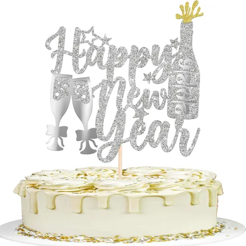 Vista 23 de Rsstarxi 1 paquete de decoración para tartas de Año Nuevo 2024 con purpurina para decoración de pasteles de Año Nuevo 2024, decoración para pasteles