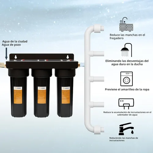 Vista 6 de Sistema de filtro de agua para caravanas, accesorios de latón sin fugas, tres filtros incluidos reducen los sedimentos, filtro de agua