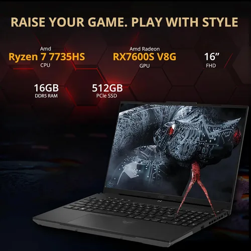 Vista 2 de asus TUF A16 - Laptop para juegos FHD de 16 pulgadas y 165 Hz, AMD Ryzen 7-7735HS, gráficos Radeon RX7600S V8G, RAM DDR5 de 16 GB, SSD PCIe de 512